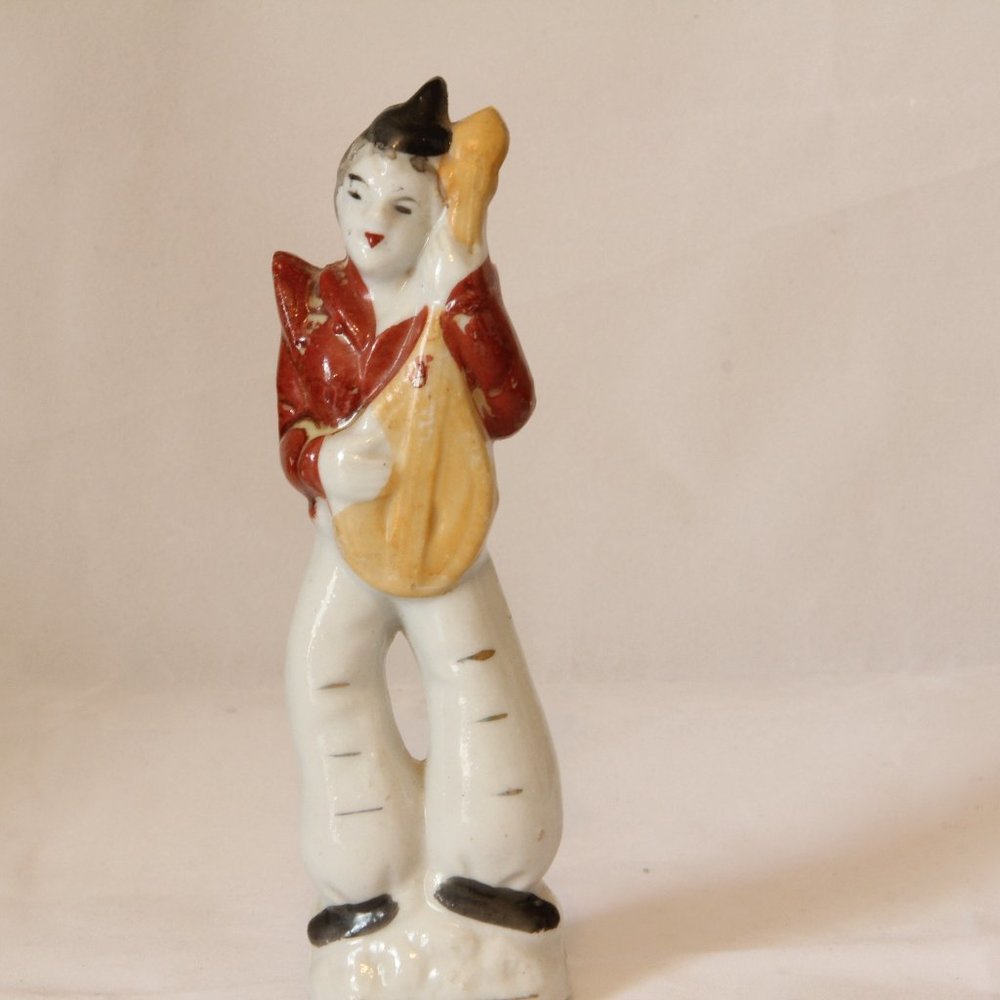 VTG Oriental Figurine Ceramic Statue 1950's Japanese Musician with Mandolin